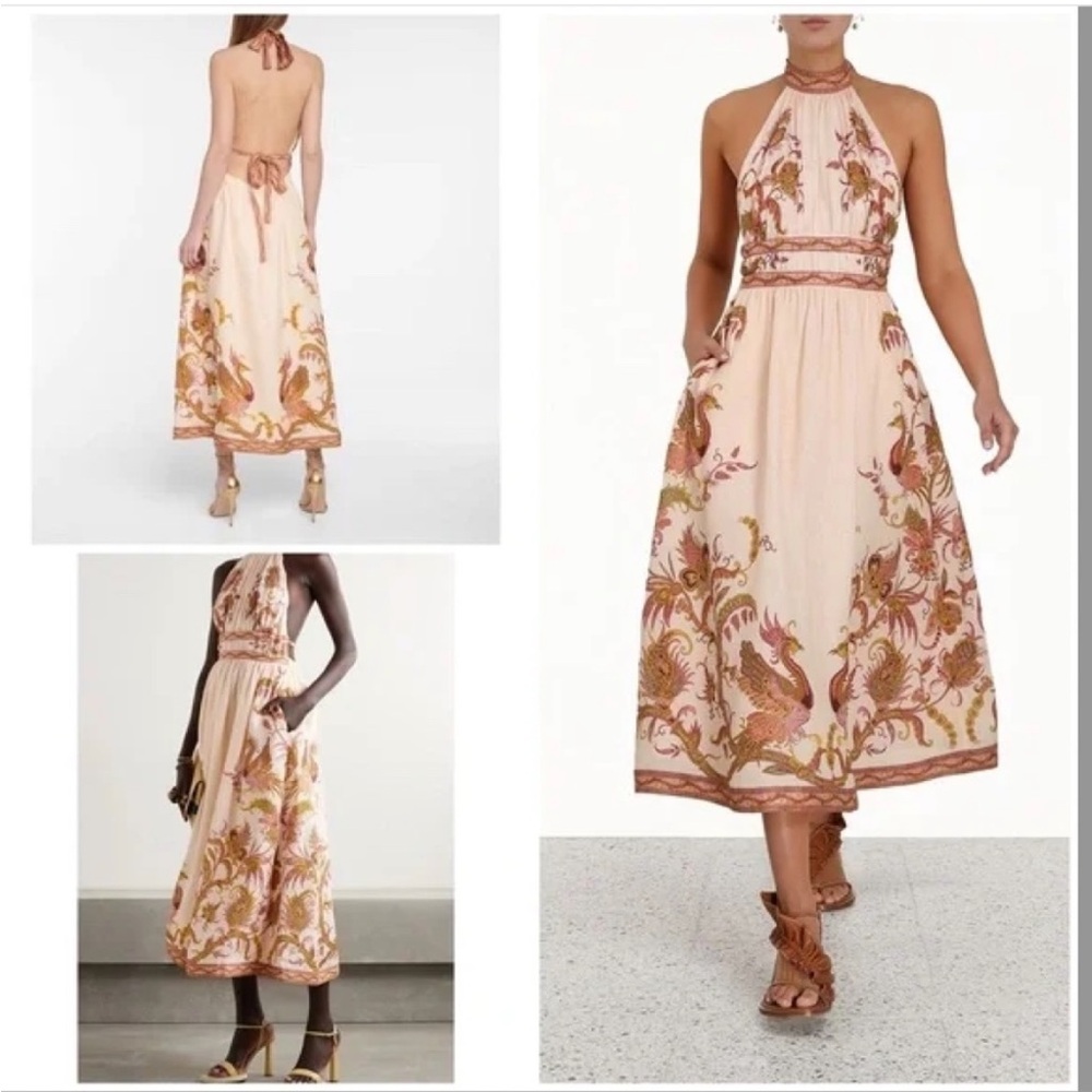 Zimmermann Cassia pink linen halter dress size 0